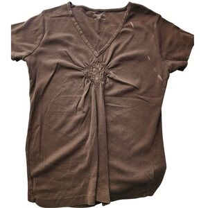 St John's Bay Womens Brown Short Sleeve‎ V-Neck Top Casual Fall Layering